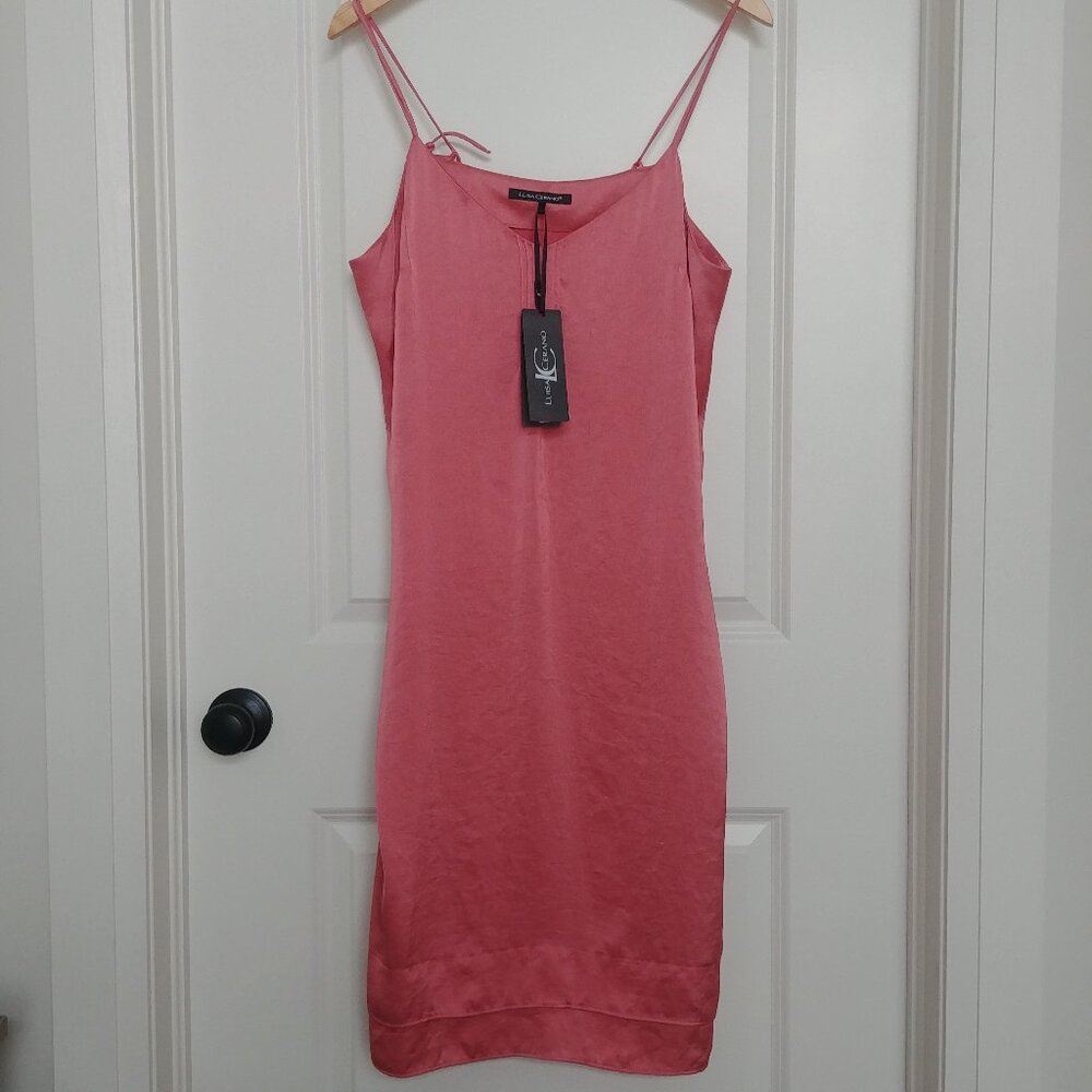 NEW WITH TAGS Luisa Cerano Coral Pink Satin Slip Dress Size 12